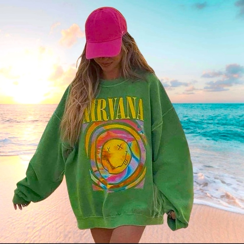 Urban Outfitters X Nirvana Spiral Overdyed Crewneck EUC Sz L/XL *SOLD OUT STYLE*
